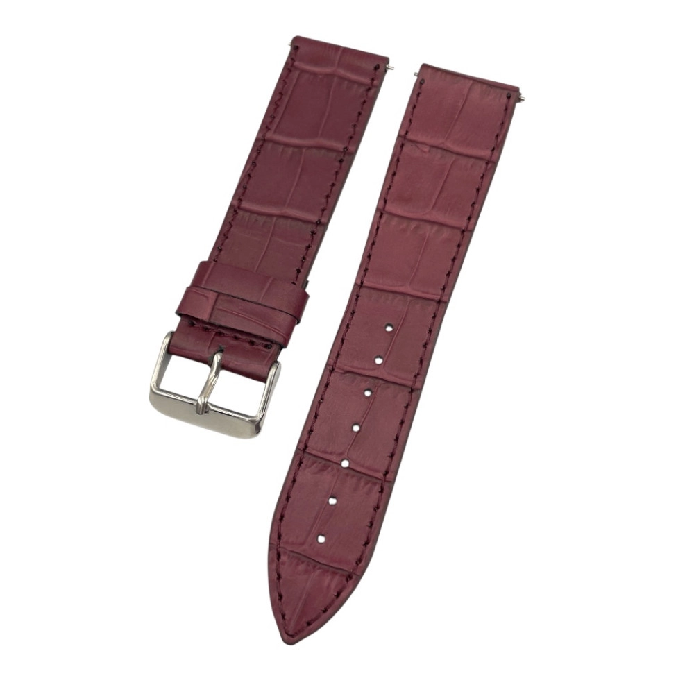 22 mm İnce Kroko Bordo Deri Saat Kordonu